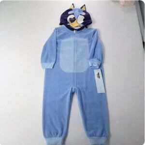 Long Sleeve Bluey Fleece One-Piece Zippered Pajama With Separate Hat 3T NWT